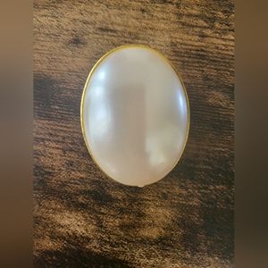 1980's era broach-metal, faux pearl-2 inch x 1 inch
